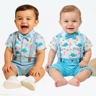 Conjunto Menino tematico aniversário fundo do mar (mudamos a tabela de medidas) menino em Oferta na Shopee