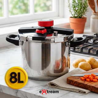Panela de Pressão Aço Inox Fundo Triplo Sistema Antiexplosão - Extream Indução e Gás - 8L 6,2L 4,5L Fechamento Externo em Oferta na Shopee