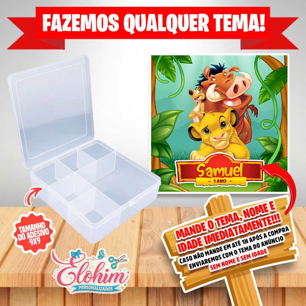 Rótulo Adesivo para personalizar Caixa Organizadora 11x11 - Rei leão
