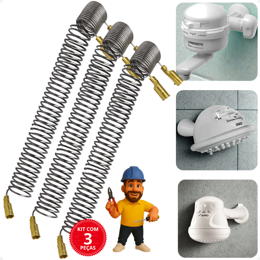 Kit 3 Resistência Chuveiro Maxi Ducha / Lorenducha / Max Banho / Divina Ducha 5500w 127v - PMR