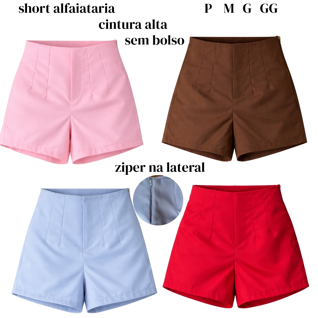 Short Alfaiataria Feminino Modelo basico zar Cintura Alta Elegante