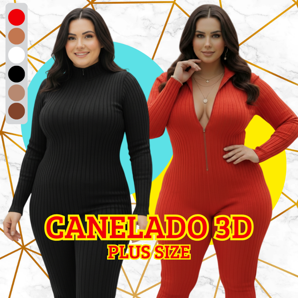 Macacão Virginia Plus Size Canelado 3D 😝🤑 Modelador Não Transparente Grosso Curvy Gordinha G1 G2 G3