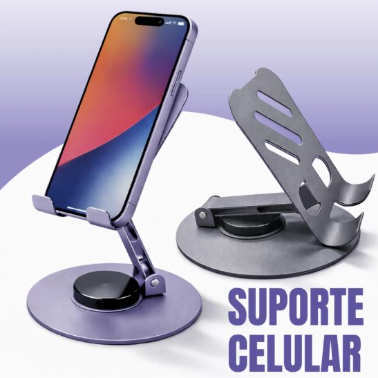 Suporte Celular Metálico Premium com Base Giratória 360º para Smartphones e Tablets Universal