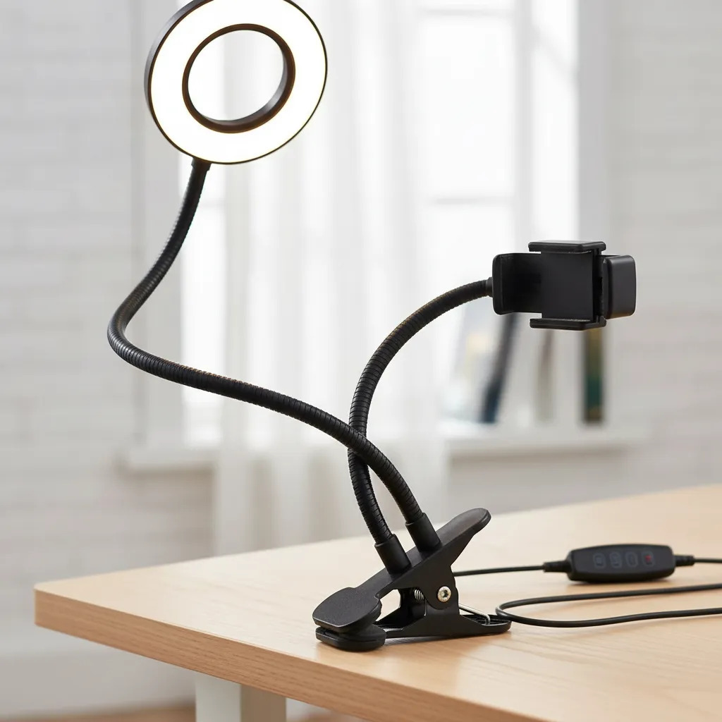 Iluminador ring light led mesa prendedor celular selfie