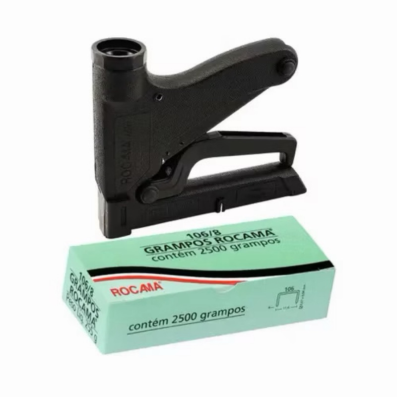 Grampeador Manual Rocama 106 Premium com Caixa Grampos 106/6-8 Galvanizado. Para tapeçaria, estofados, montagens.