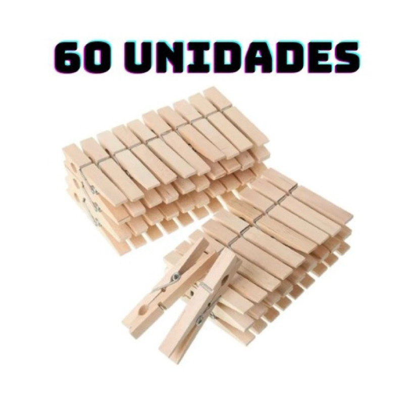 Kit 12 a 60 unidades Prendedor Pregador de Roupas Madeira Reforçado – Varal em Oferta na Shopee