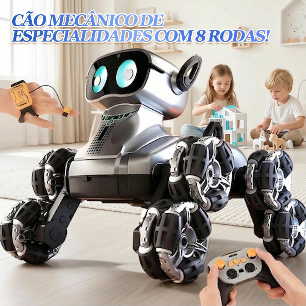 Cachorro Robô Inteligente com Controle Remoto – 8 Rodas e Movimento por Gestos