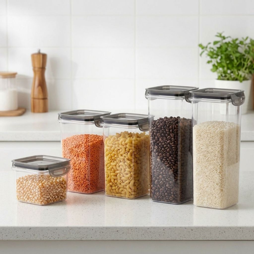 Kit 5 Potes Porta Mantimentos Cristal 380ml 1,24L 1,6L - Com Trava de Vedação