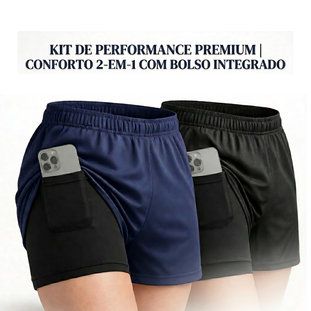 Kit 2 Shorts Feminino 2 em 1 Compressão Academia Corrida Fitness em Oferta na Shopee