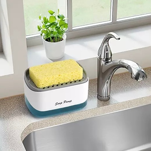 Dispenser de Detergente com Porta Esponja 2 em 1 Para Pia de Cozinha Manual