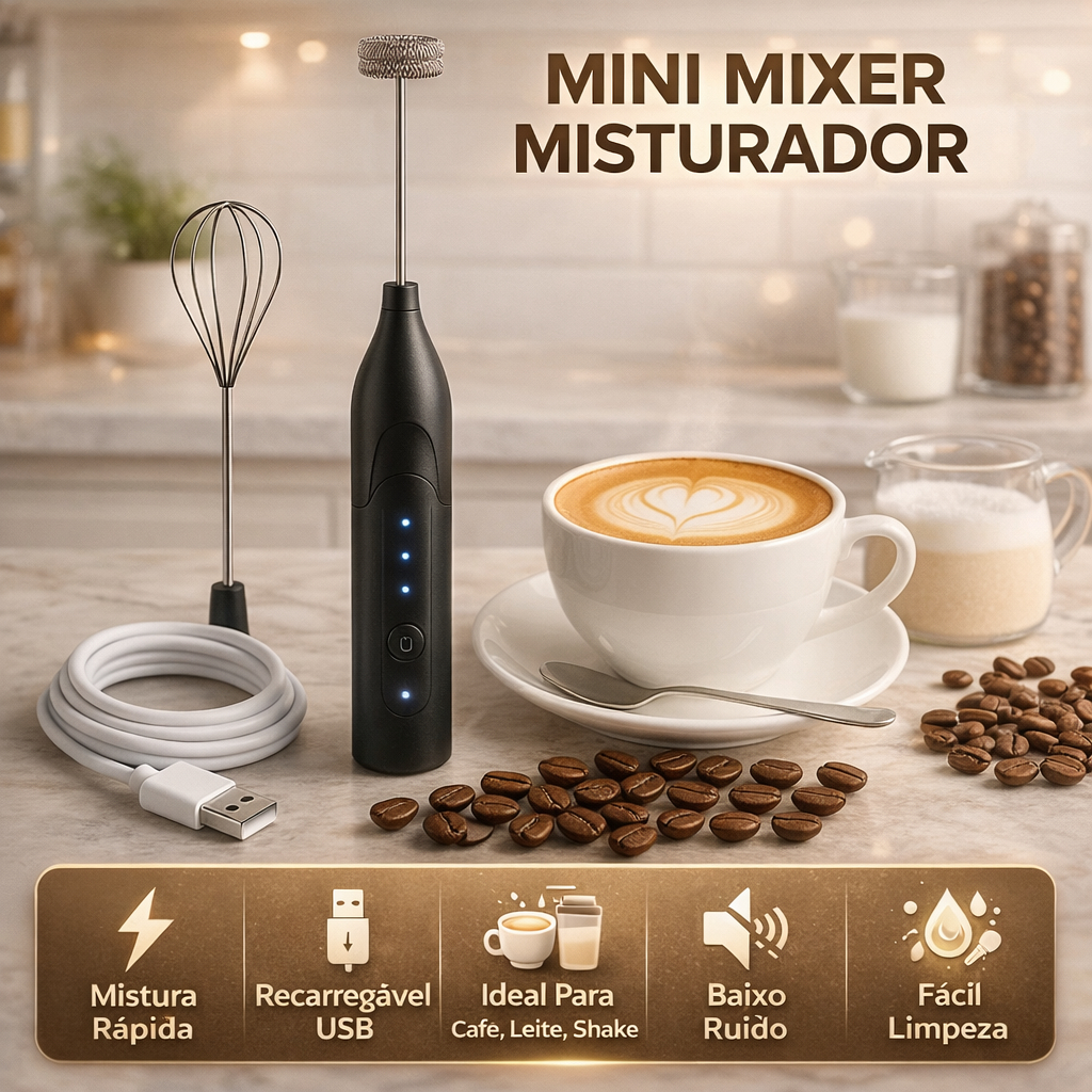 Mini Mixer Portatil Misturador Bebidas Espumador Leite Batedor Cafe Ovo USB Recarregavel Cozinha