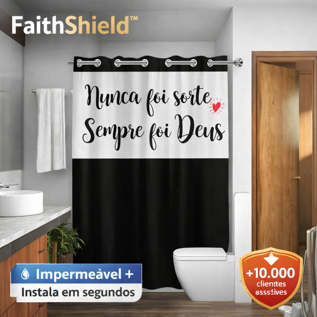 FaithShield Curtain™ Cortina Box Banheiro Religiosa Impermeável PVC Frase Decorativa Antimofo