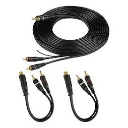 Kit De Rca Ouro 5 Metros Preto + Dois Cabos Y Rca Ouro Preto Blindagem simples Permak
