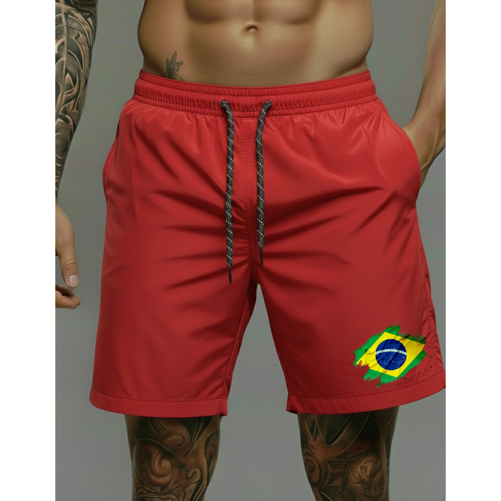 Bermuda Masculina Brasil 01 Elastano com Cordão Shorts Corrida Ajustável Academia Jogo