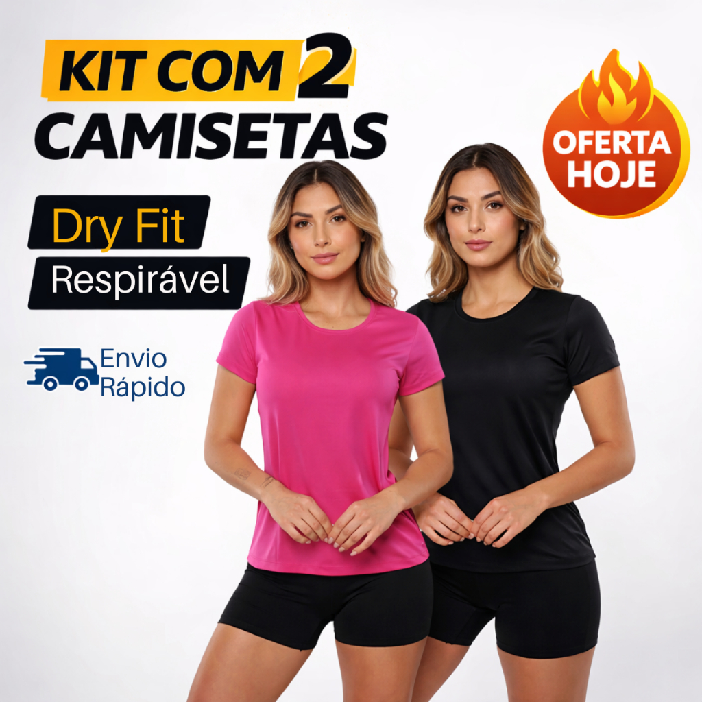 Kit 2 Camiseta Feminina Academia Dry Fit Respirável Fitness Treino Promoção