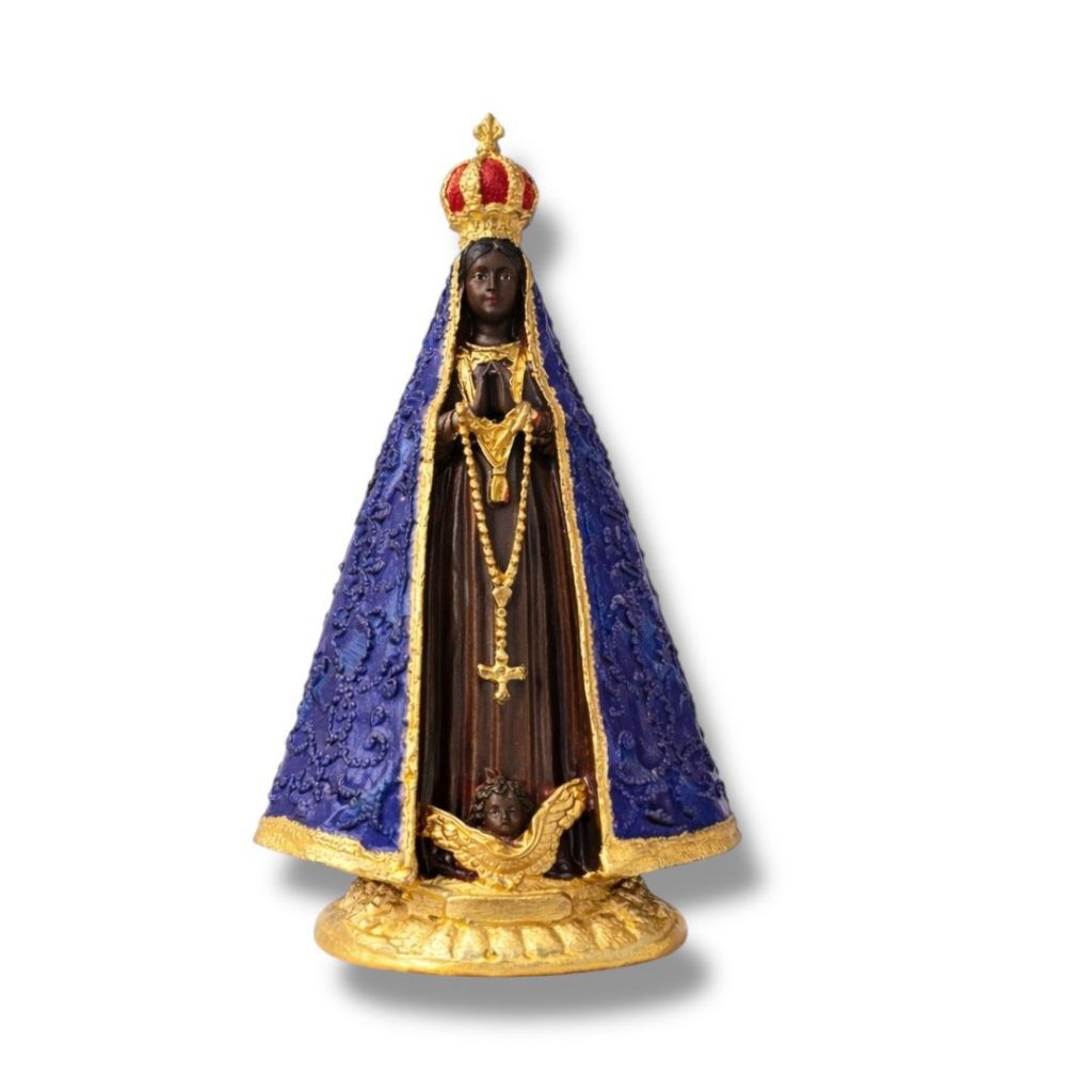 Imagem Nossa Senhora Aparecida Gesso Mármore Manto Azul 30cm
