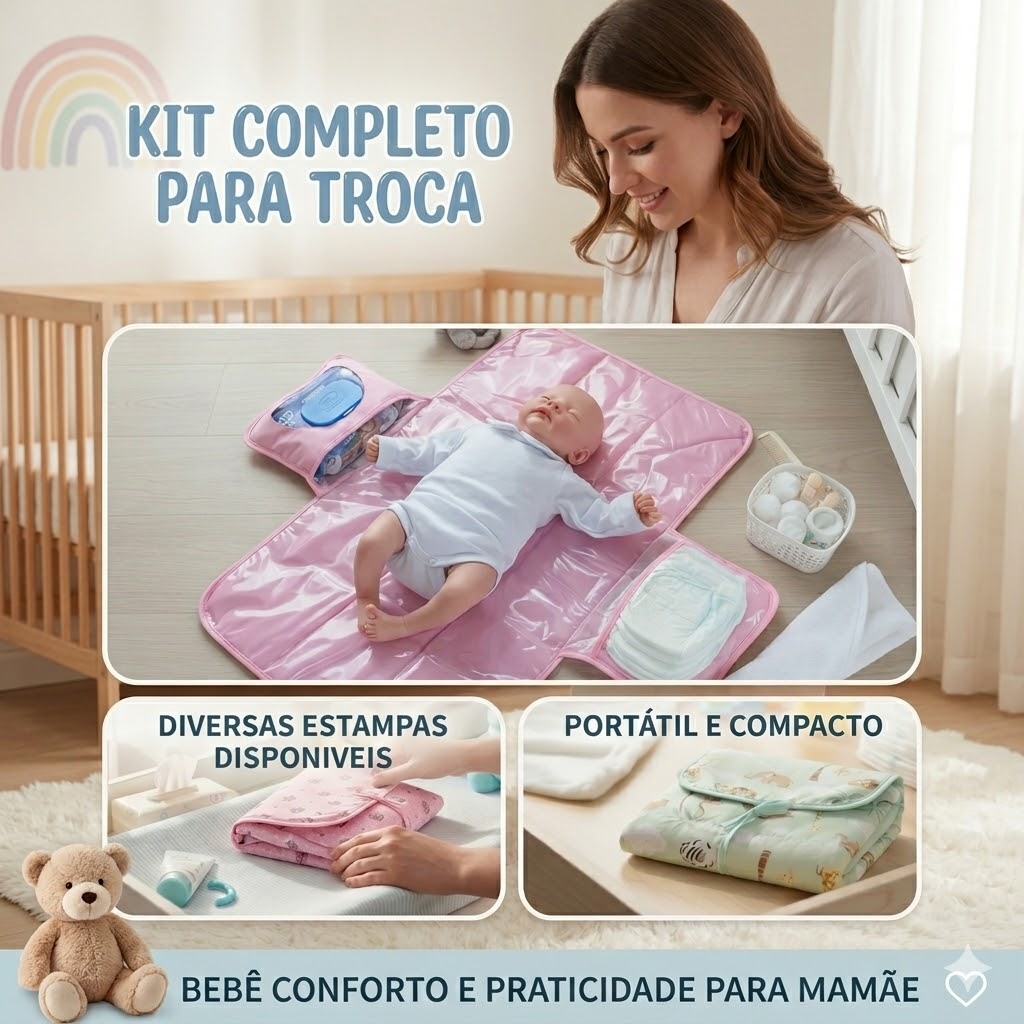 Trocador Portátil de Bebê Impermeável para Bolsa Maternidade com Bolsos Organizadores