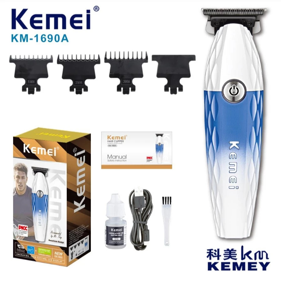 Máquina De Acabamento Cabelo Barba Profissional Kemei Recarregável Sem Fio 10W 7700RPM