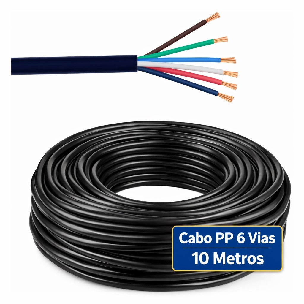 Cabo Pp 6 Vias Flexível Rolo Com 10 Metros Carretinha 6x1 6 vias de 0,50mm em Oferta na Shopee
