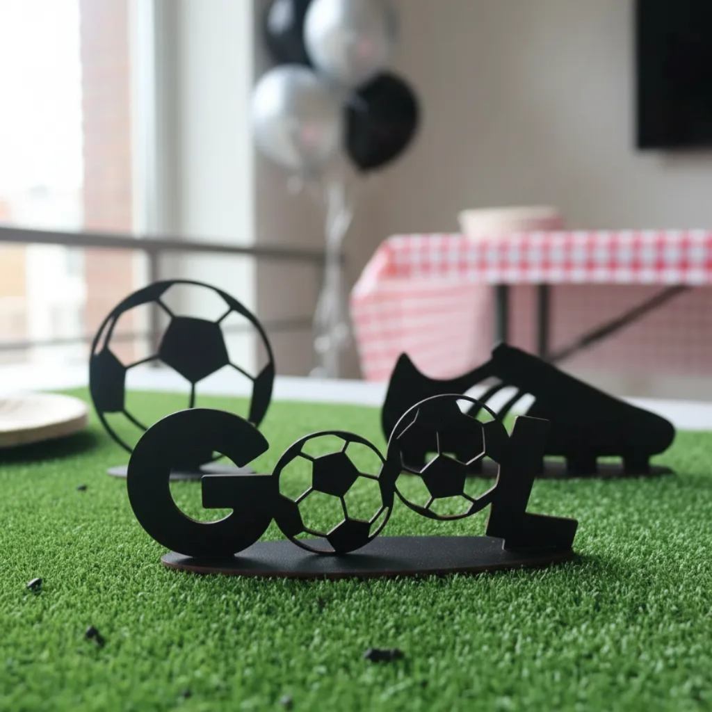 DISPLAY FUTEBOL MESA DECORAÇÃO BOLA GOOL CHUTEIRA MDF PRETO
