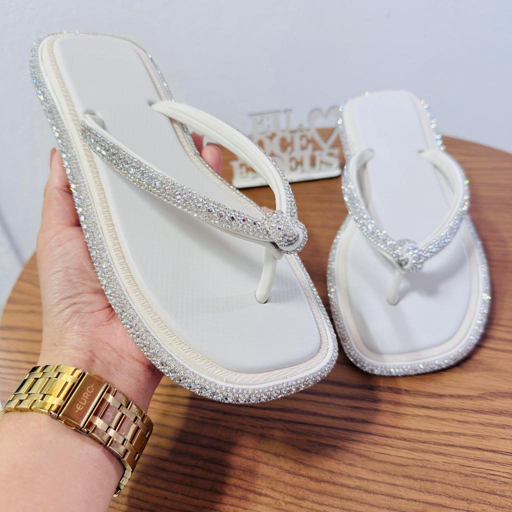 Chinelo Sandalia DUBAI Feminino Glamour Nó Strass Brilhante Leve Confortável Envio Imediato PROMOÇÃO
