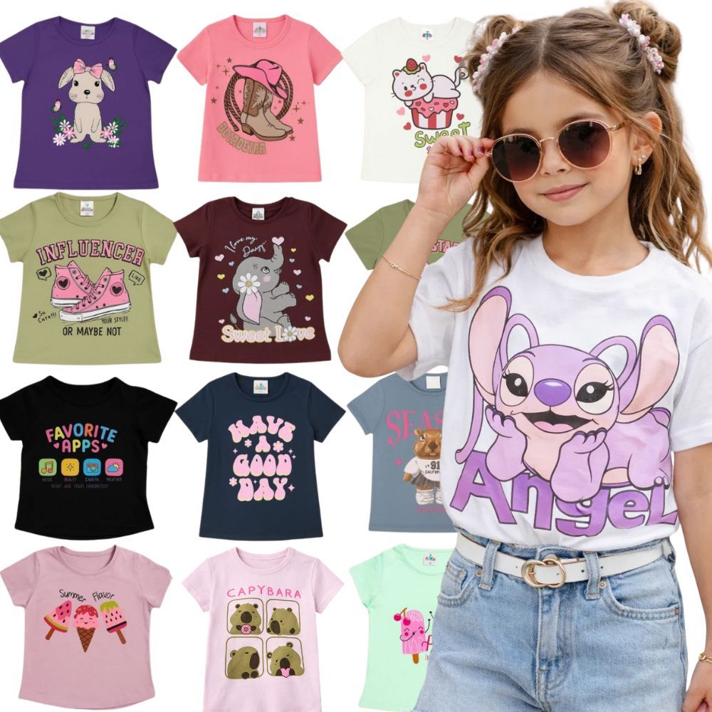 Kit Camiseta Infantil Feminina Sortido - Roupa Infantil Menina - Camisa Infantil (Sortido)