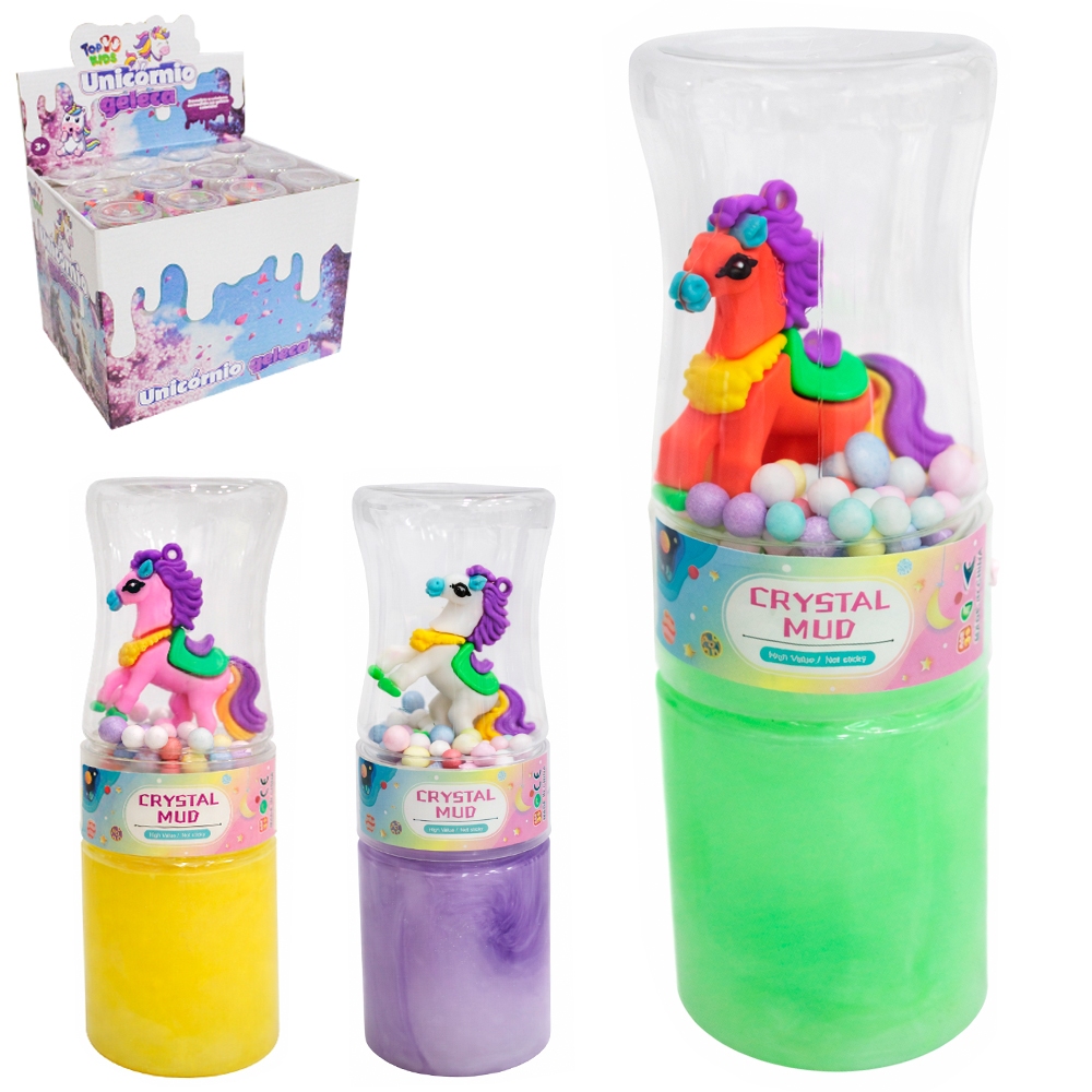 Slime Crystal com Miniatura Unicórnio ou Dinossauro Infantil Anti Stress Brinquedo Sensorial