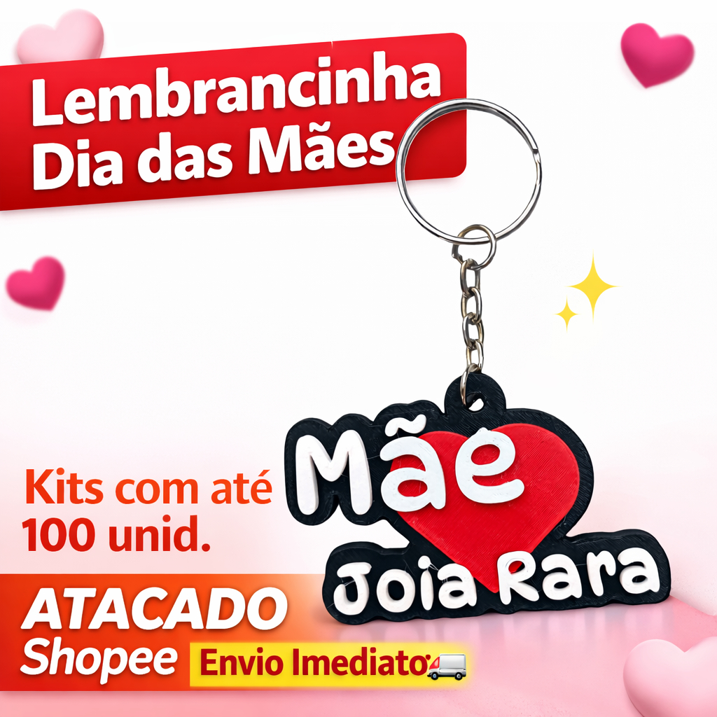 Chaveiro Dia das Mães Mãe Joia Rara Lembrancinha Atacado Kit 10 20 30 40 50 100 Unidades Presente