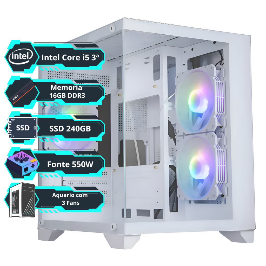 Pc Aquario Branco i5 3ª 16GB DDR3 240GB