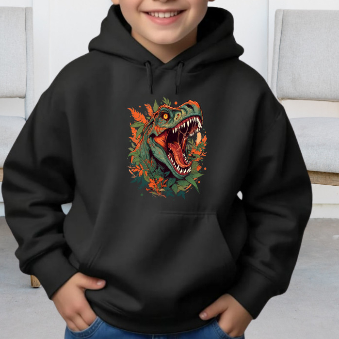 Blusa Moletom Infantil Estampa Dinossauro Capuz bolso canguru casaco Inverno 4 ao14