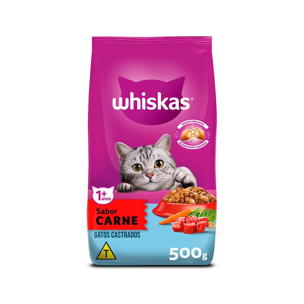 Ração Whiskas Gatos Castrados Carne 900g Alimento Seco Premium Nutrição Completa para Gatos Adultos Castrados