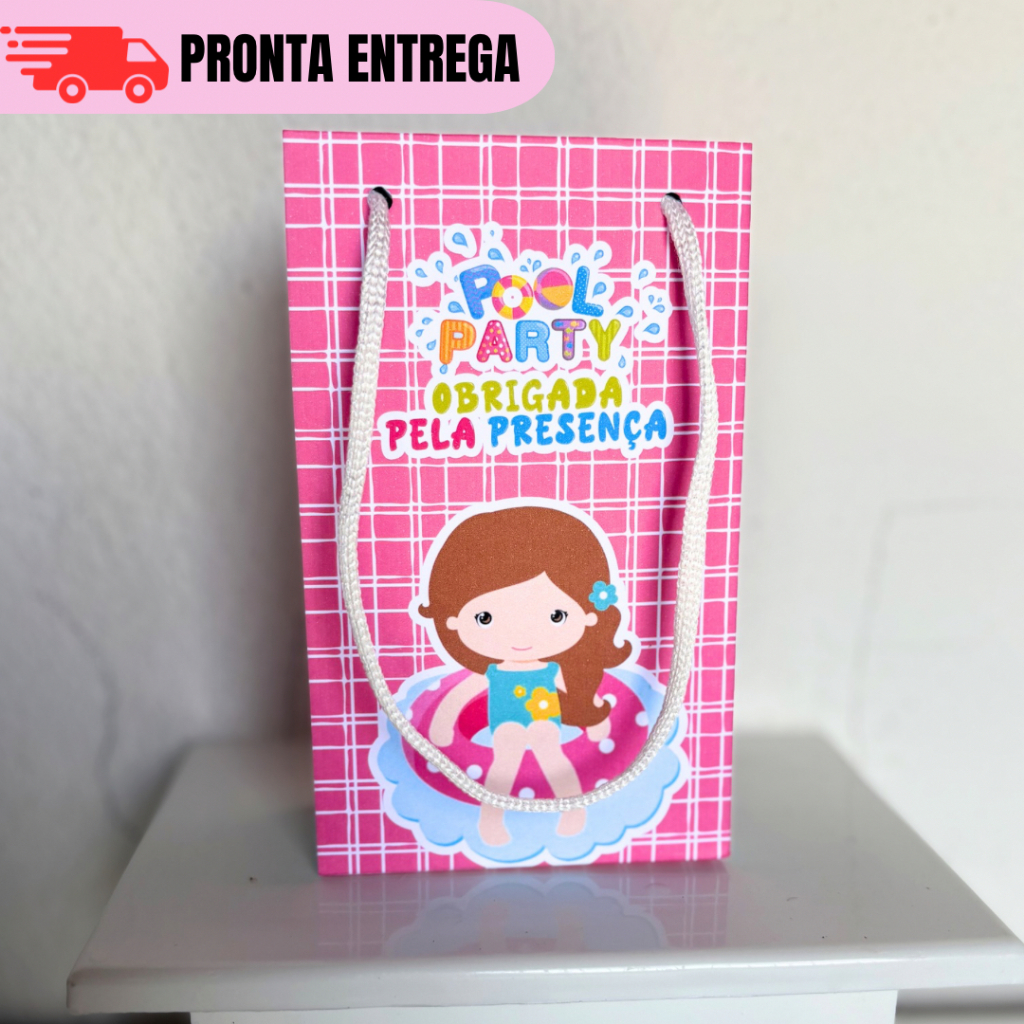 Kit 10 a 30 Sacolinhas Pool Party Menina Personalizados Lembrancinhas Mimo Festa Infantil Aniversário PEGUE E MONTE