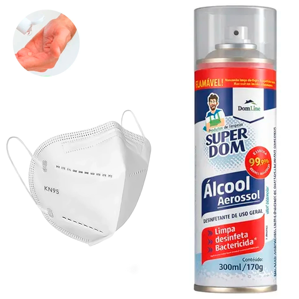 Kit Higiene Pessoal Álcool Spray Aerossol + 10 Máscaras N95 Pff2 Alta Proteção Evita Contágio Covid