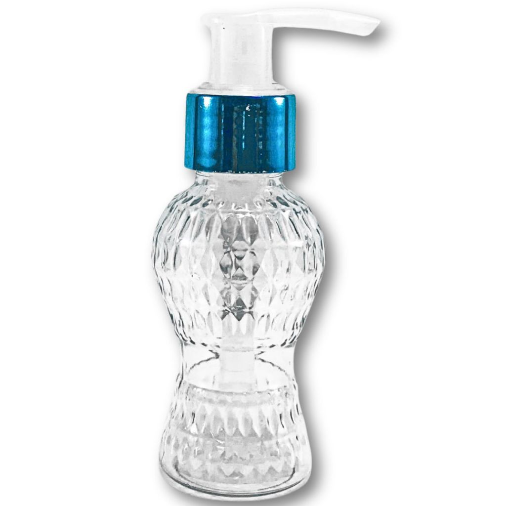 FRASCO 45mL CINTURINHA + PUMP AZUL  PARA LIMPEZA, SABONETEIRA, ALCOOL EM GEL , LEMBRANCINHA