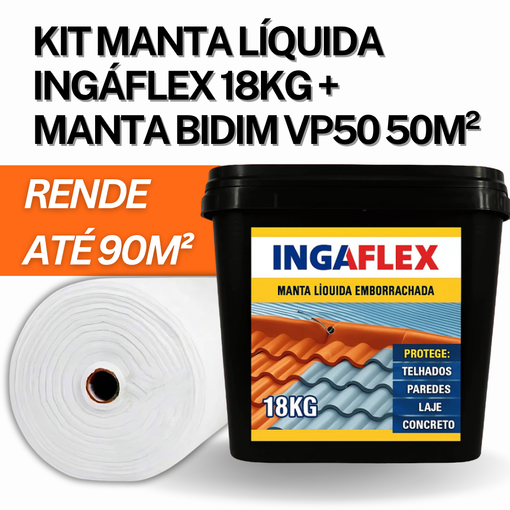 Manta Líquida Ingáflex 18kg + Manta Bidim VP50 50m² Impermeabilização Completa
