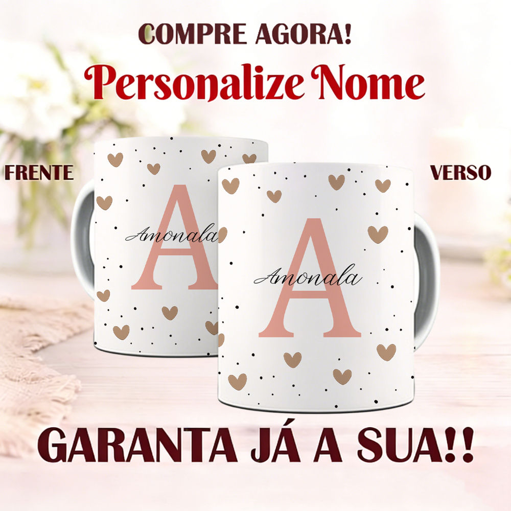 Caneca Personalizada Nome Letra Inicial - Presente Perfeito Feminino - Porcelana Premium Resistente