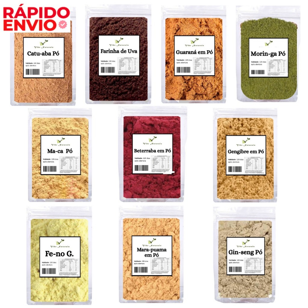 Pré Treino Natural 10 Itens Energético - Guaraná, Beterraba, Gengibre, Farinha de Uva...