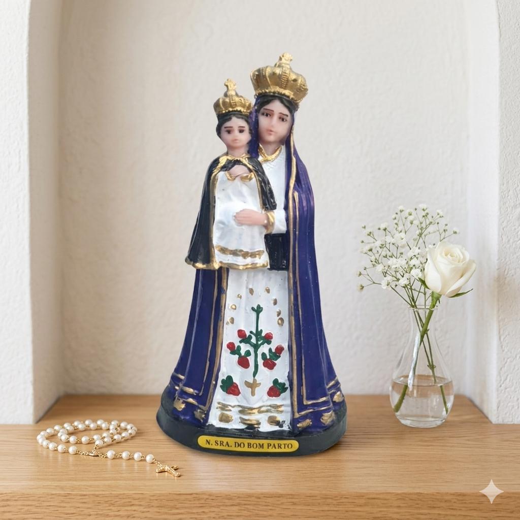 Imagem Nossa Senhora do Bom Parto Resina 15cm Pintada à Mão Decoração Religiosa Presente Católico