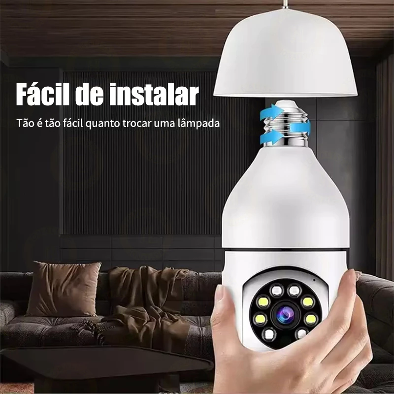 Câmera de Segurança WiFi Full HD 360° com Microfone e Lâmpada Sem Fio — foto 3