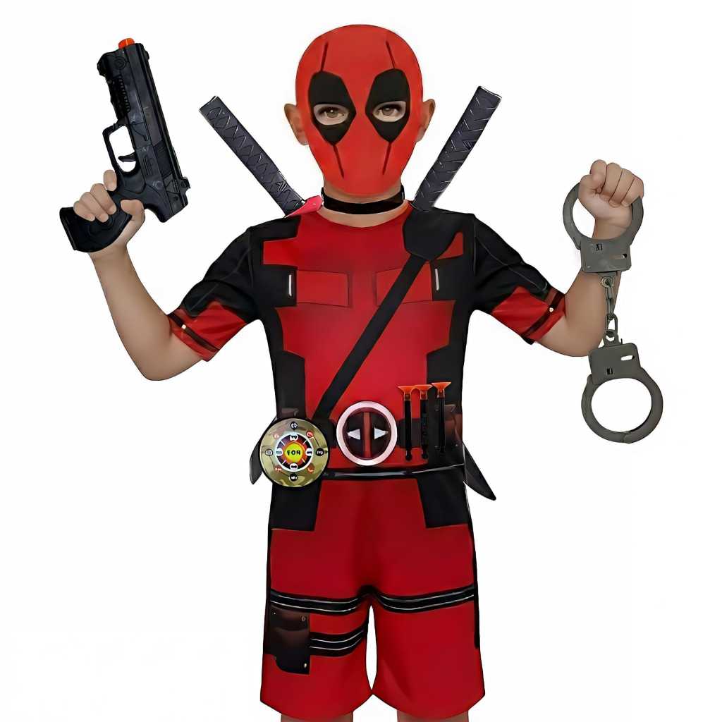 Fantasia Infantil Deadpool Com Arminha Duas Espadas e Algema