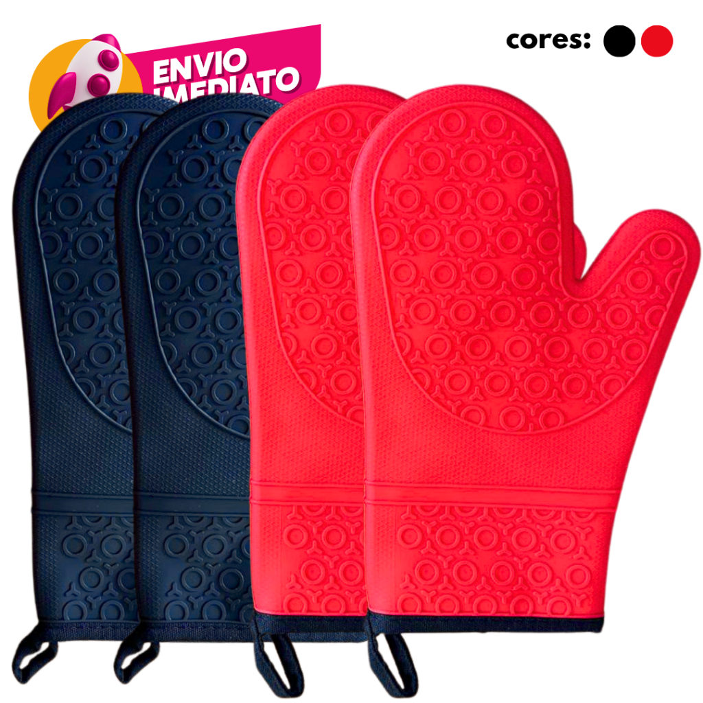 Kit Luva Térmica Silicone Com Forro Cozinha Forno E Fogão Total Segurança Proteção Acima Punho