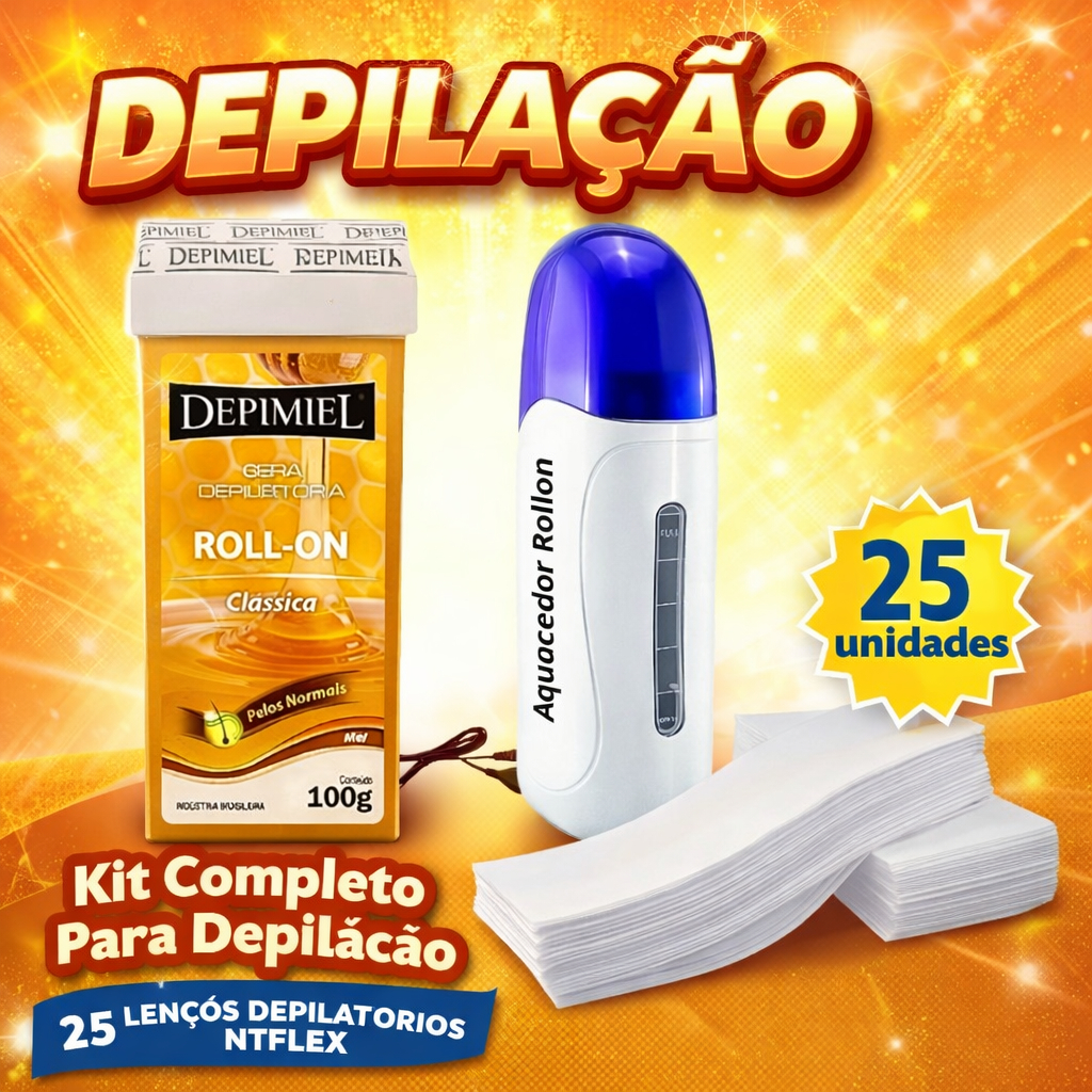 Kit Aparelho Aquecedor De Cera Quente - Roll On + Papel + Refil De Cera Rolon