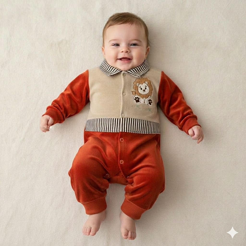 Macacão Bebê Menino em Plush Bordado Roupa de Bebê Menino