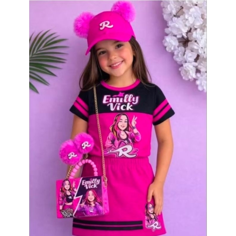 Conjunto  Emily Vick, conjunto de menina conforto e estilo,moda verão, blusa +short saia