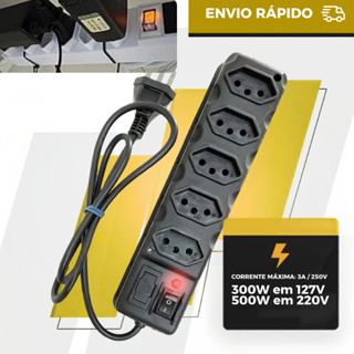 Filtro de Linha Preto 3, 4, 5 e 6 Tomadas Régua Elétrica 0.85  METROS em Oferta na Shopee