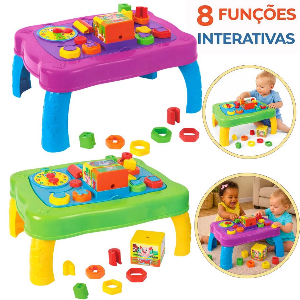 Mesa Mesinha Infantil Didática Divertida Brinquedo Sensorial 8 Atividades Interativas Formas Encaixar