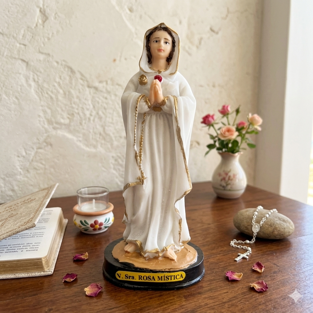 Imagem Nossa Senhora Rosa Mística Resina 15cm Pintada à Mão Decoração Religiosa Presente Católico