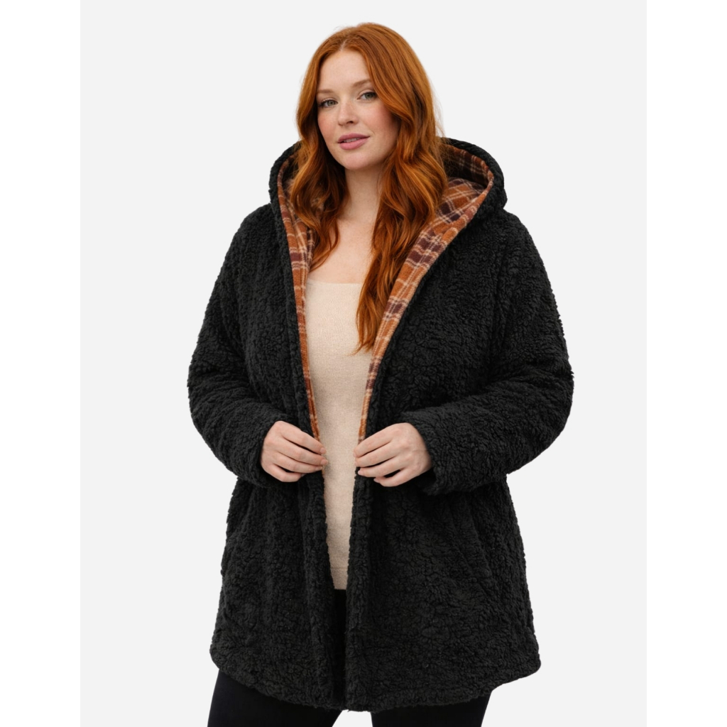 Casaco Teddy Feminino Dupla Face Felpudo Toque Macio Com Capuz e Bolso Inverno G & GG | Class 0103