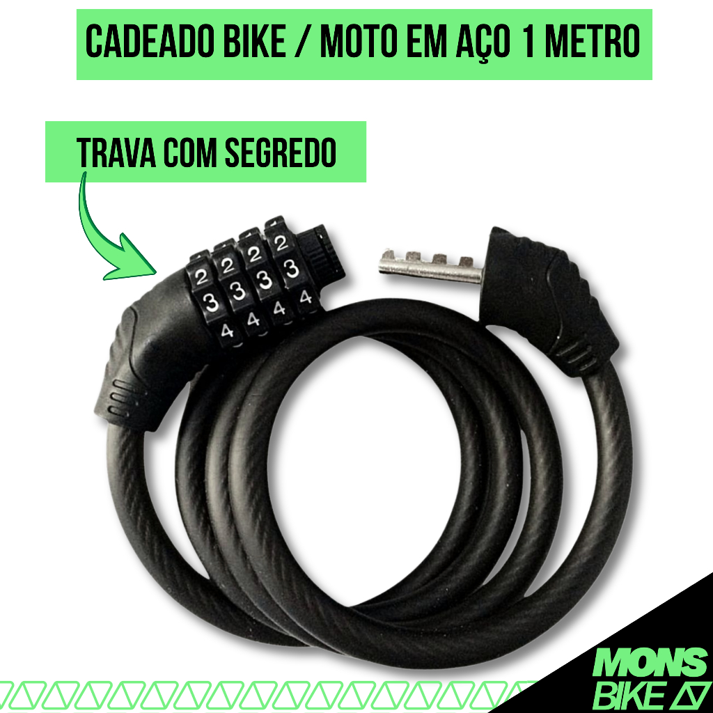 Cadeado Bike e Moto Cadeado Trava Bicicleta Segurança Com Segredo Aço 1m x 10mm Reforçado Antifurto