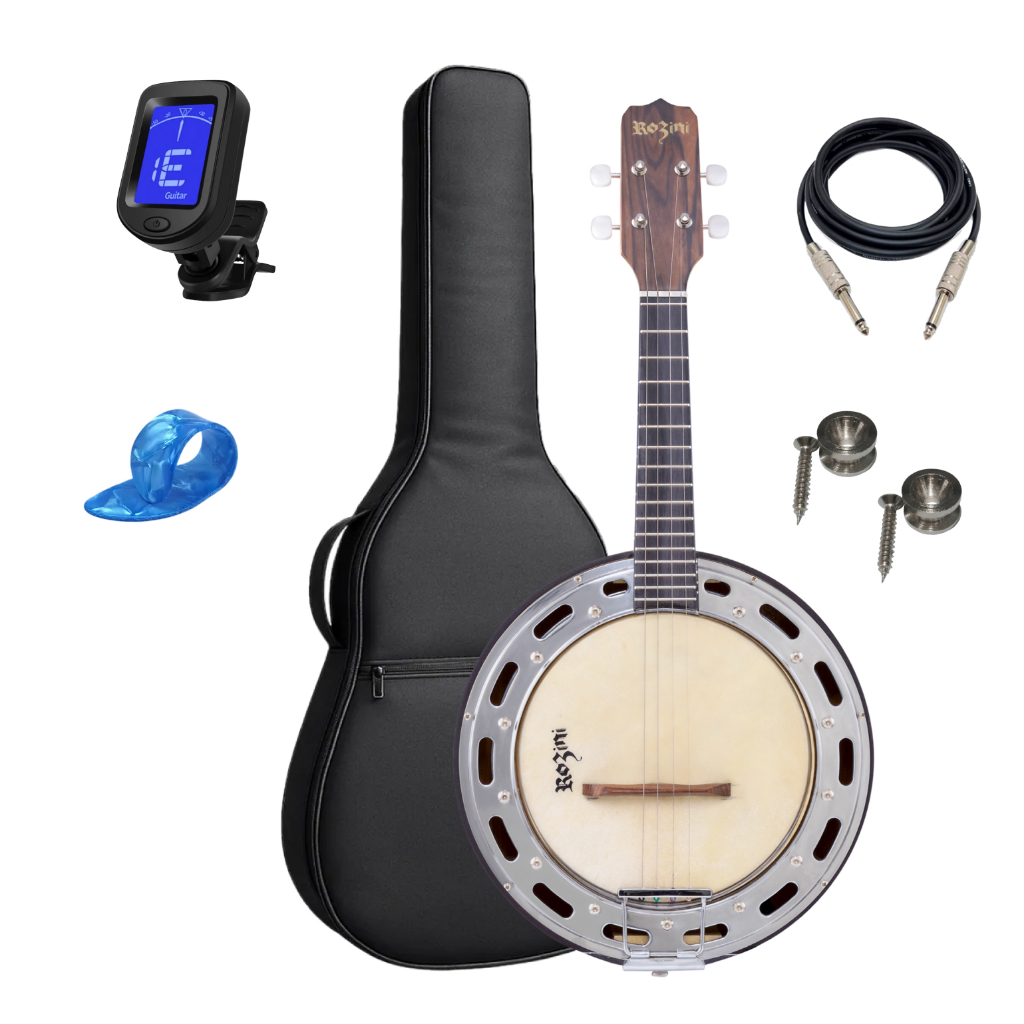 Banjo Estudante Rozini Rj14 Eletrico Caixa Larga Imbuia +kit
